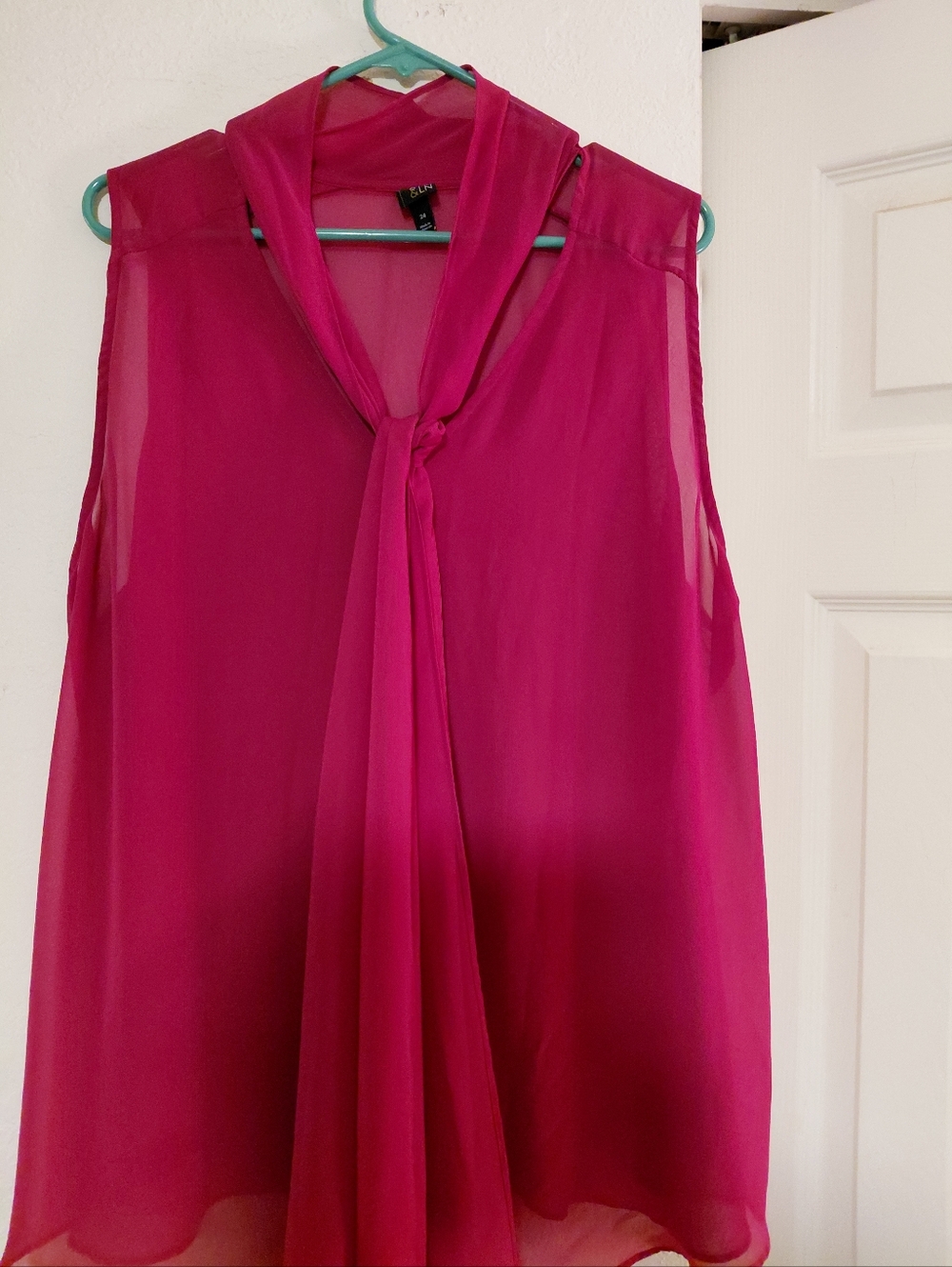 ELLE Sleeveless Tie-Neck Blouse in Fuchsia Pink